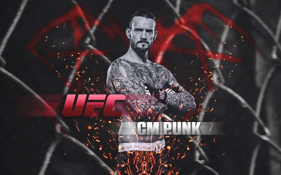 UFC-taistelija CM Punk tatuointeineen seisoo häkissä kipinöiden lentäessä. — Cm punk Taustakuvat