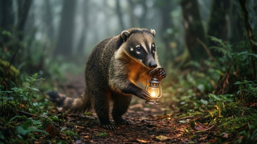 Nasenbär mit Laterne — Coati Wallpaper