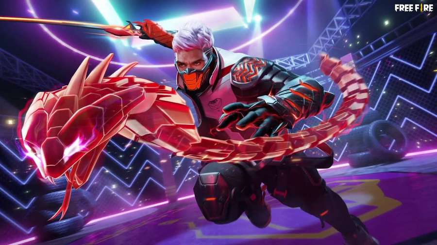 Cyberpunk warrior wielding glowing red dragon armor in neon-lit arena. — Cobra Bundle Wallpaper