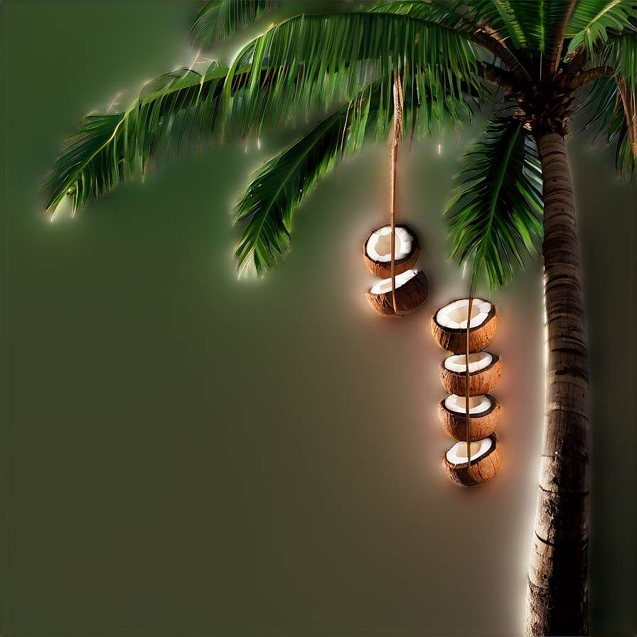Coconuts glowing on a palm tree at night. — Coconut Tree PNG