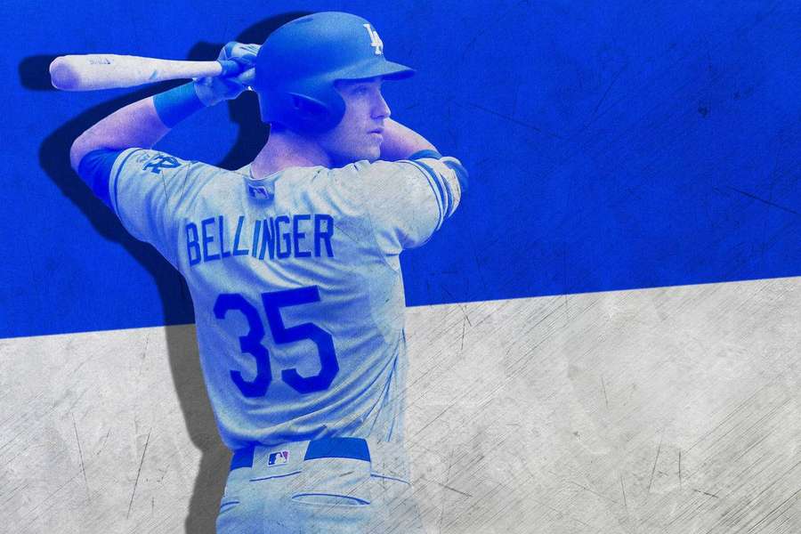 Baseballspieler Bellinger in Dodgers-Uniform bereit, den Schläger zu schwingen. — Cody Hintergrundbild