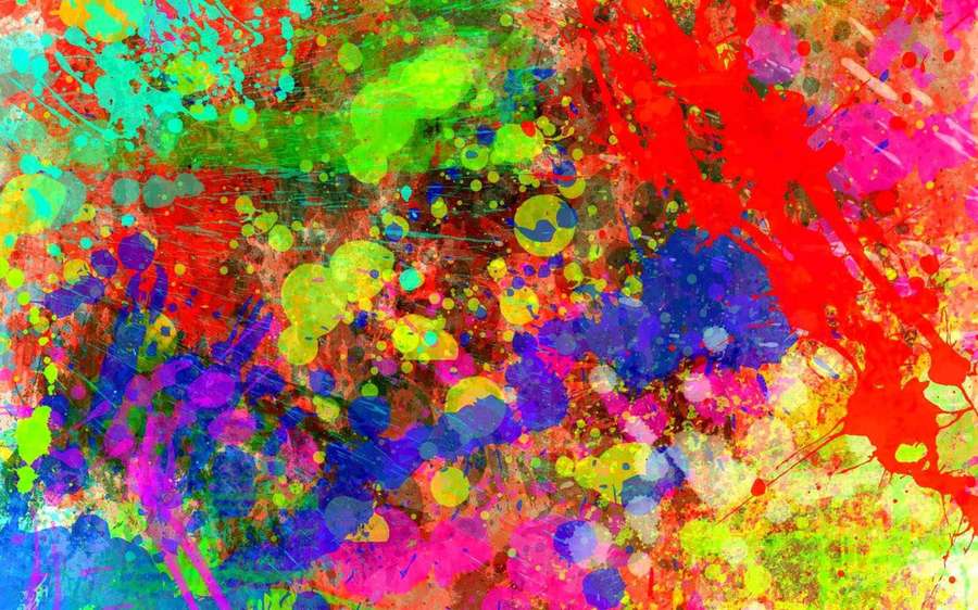 Bold colorful paint splatters in a chaotic abstract composition. — Color Splash Background