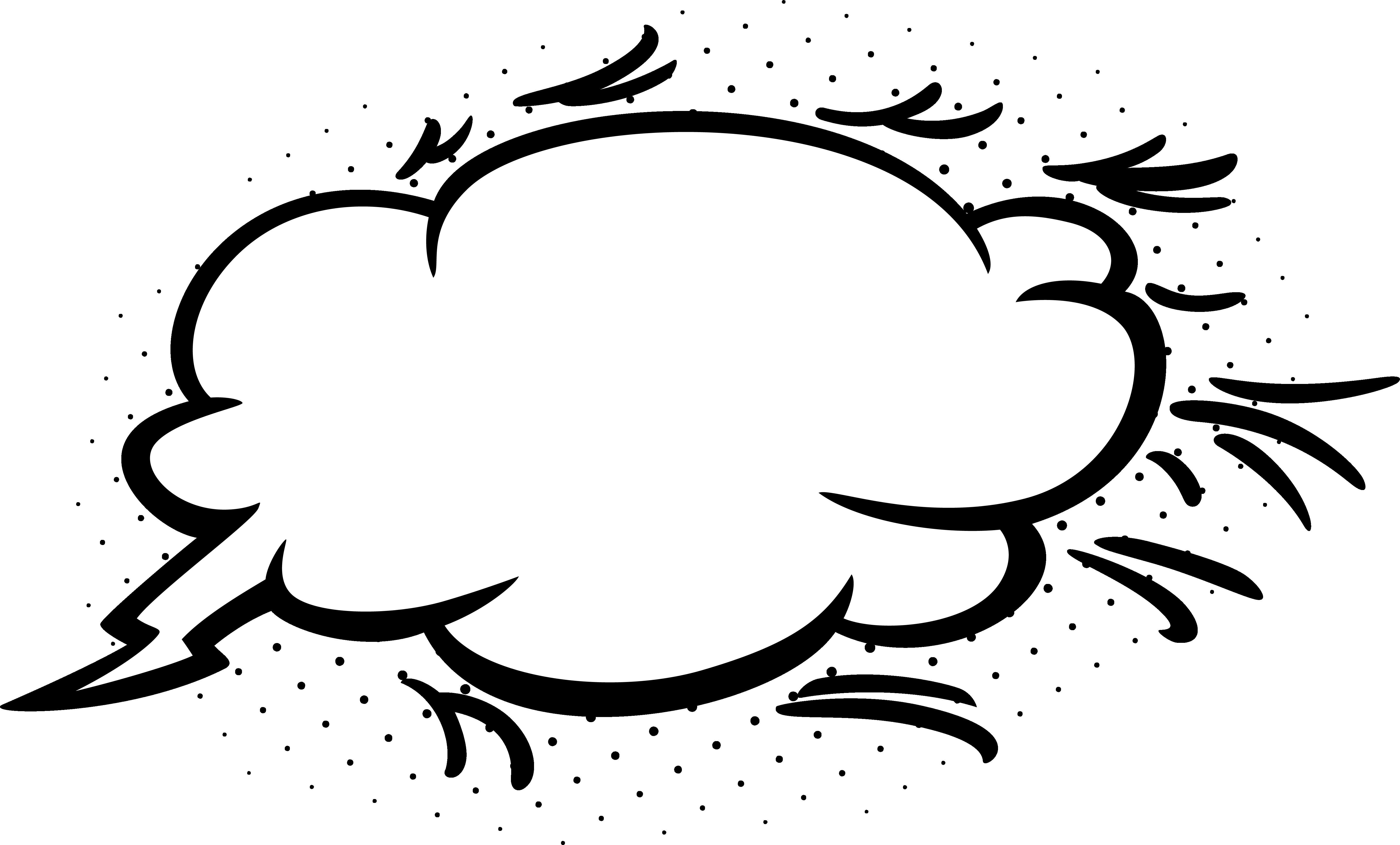 Black and white comic speech bubble with motion lines and dots. — Comic Cloud PNG