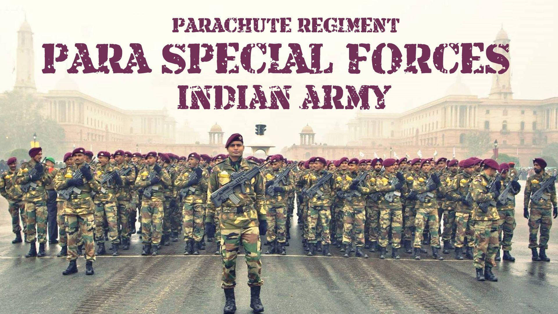 Indian Army Para Special Forces soldiers in formation in front of a government building. — Commandos Background