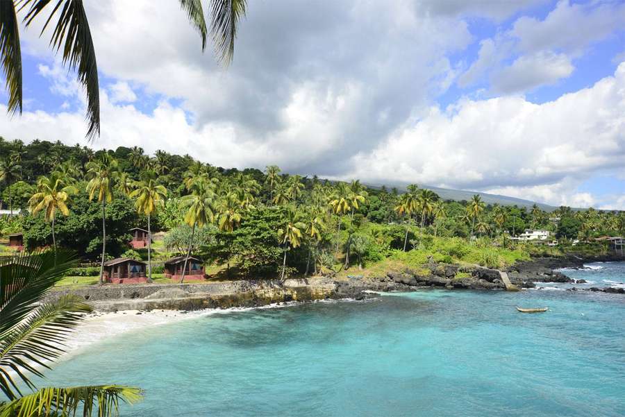 Tropical beach with palm trees and turquoise water — Comoros Wallpaper