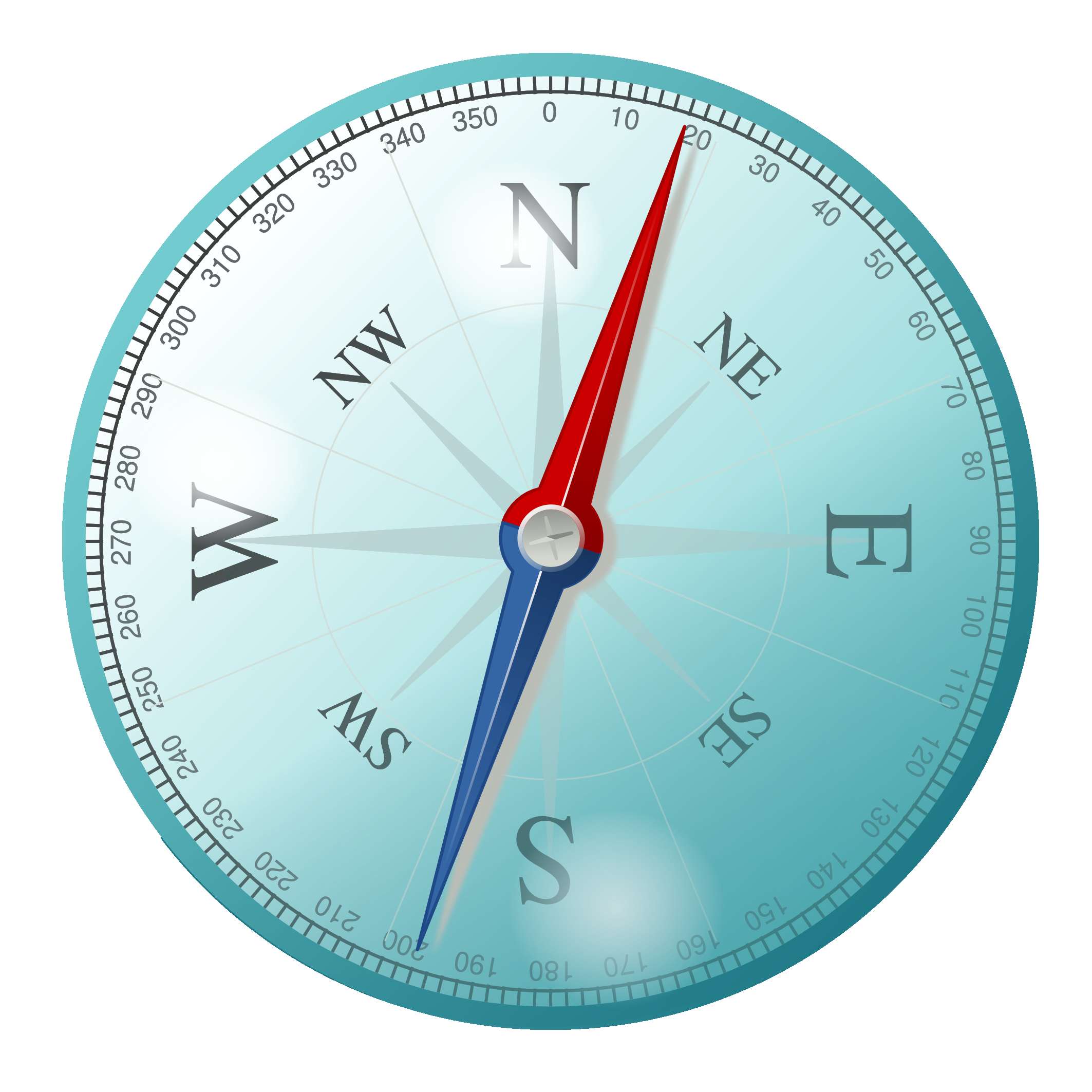 A digital compass graphic with red and blue needles indicating northeast. — Compass PNG