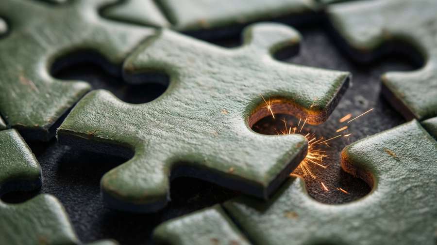 Macro shot of puzzle piece snapping into place. — Completed Picture