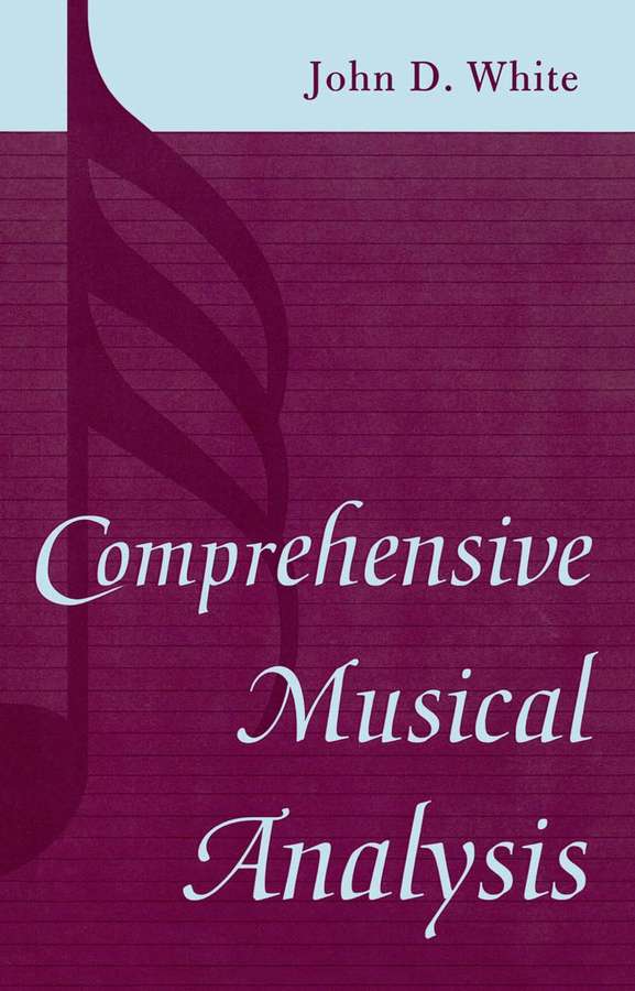 Portada del libro Comprehensive Musical Analysis de John D White con papel rayado morado y diseño de nota musical. — Completo Fondos de pantalla