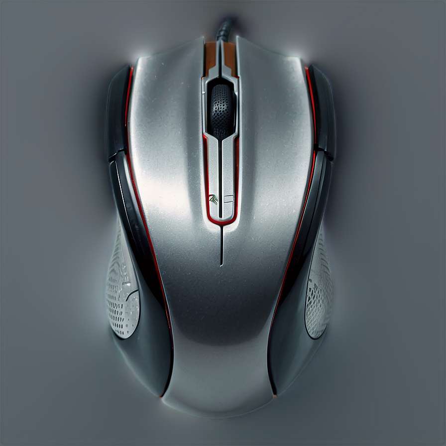 Sleek silver gaming mouse with red accents and textured grips. — Computer Mouse PNG