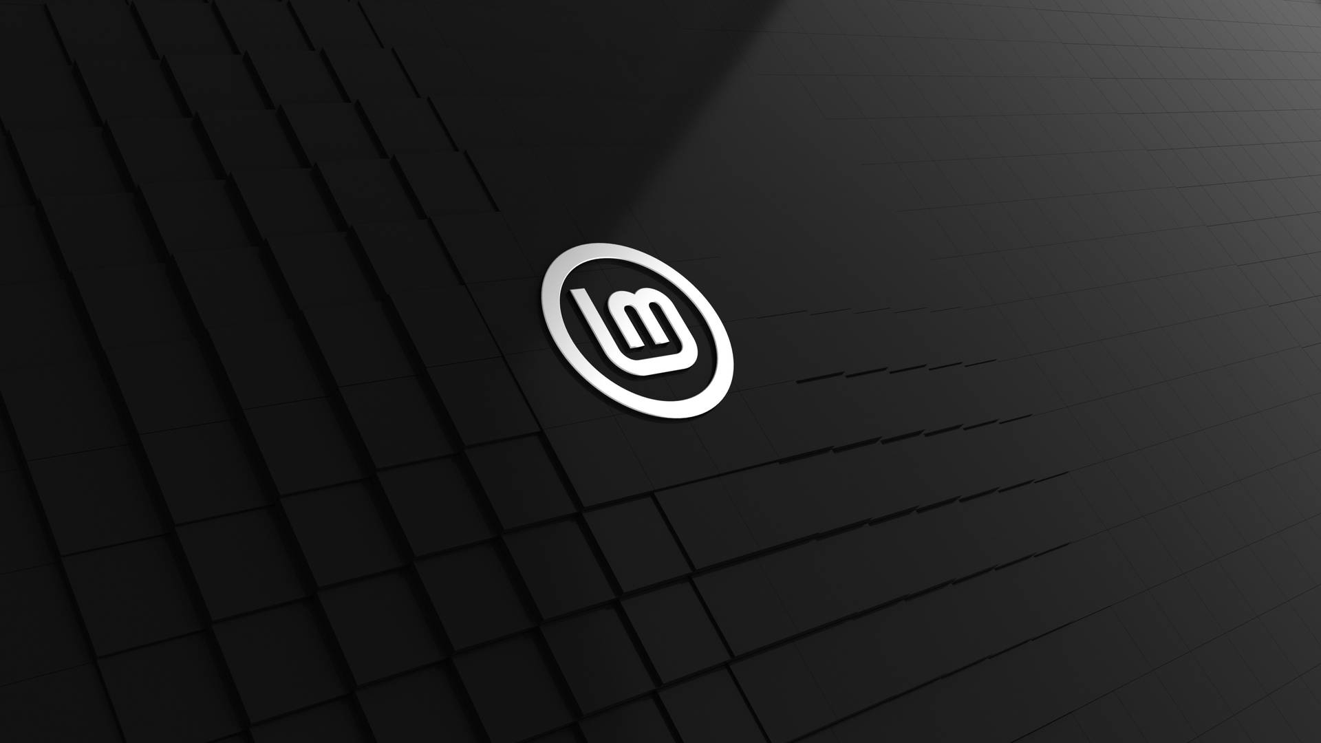En minimalistisk vit logotyp på en svart texturerad vägg med geometriska mönster och belysning. — Dator bilder Bakgrundsbilder