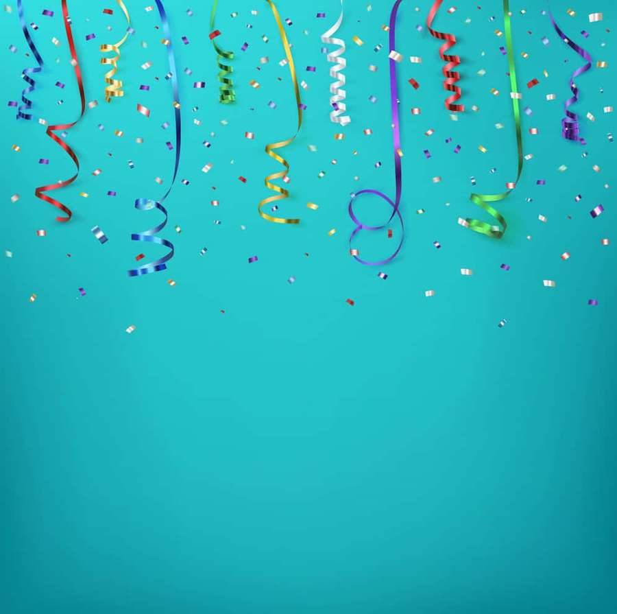 Colorful confetti and streamers falling against a teal background for celebration. — Confetti Background