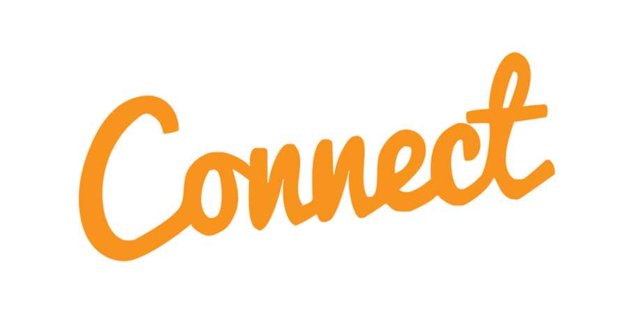 Orange cursive text reading Connect on white background — Connect Wallpaper