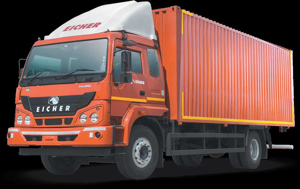 Orange Eicher Pro 5016 truck with container for freight transport. — Container PNG