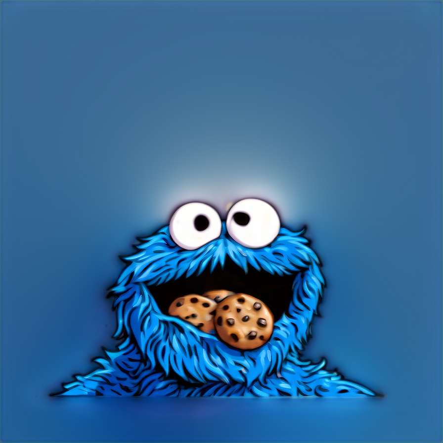Blue furry monster holding chocolate chip cookies with big eyes. — Cookie Monster PNG