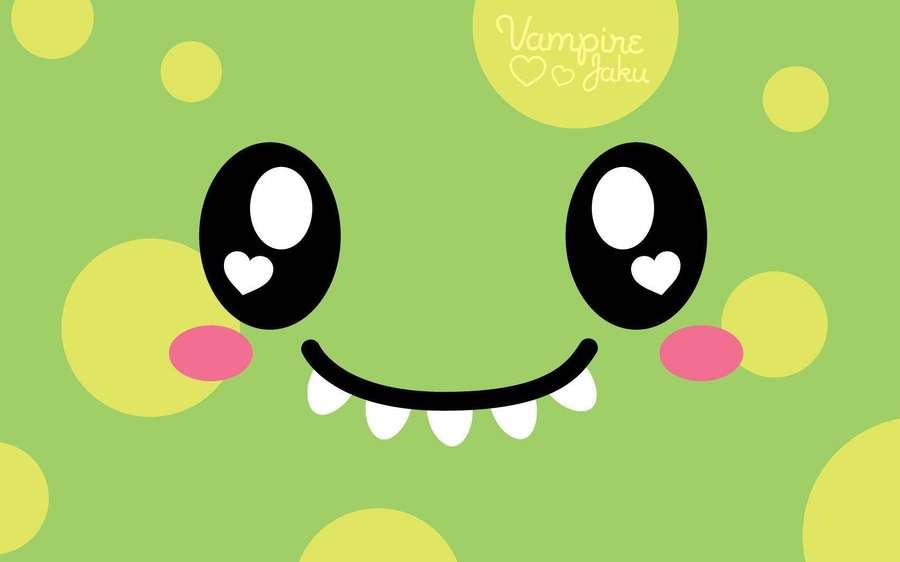 A cheerful green cartoon vampire with heart-shaped eyes and fangs. — Cool Cute Background