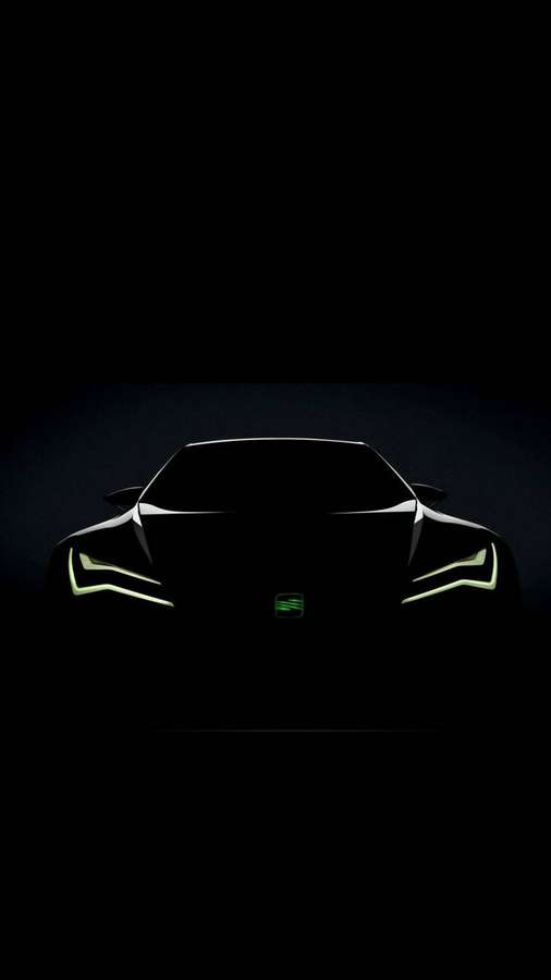 Sleek car silhouette with glowing green headlights in darkness. — Cool Dark Wallpaper
