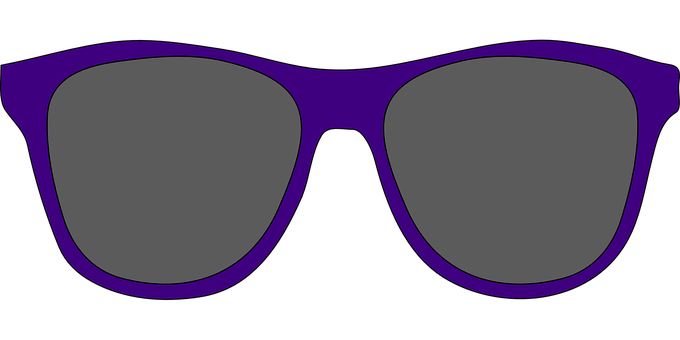 Occhiali da sole con montatura viola e lenti grigio scuro su sfondo nero — Cool Immagine