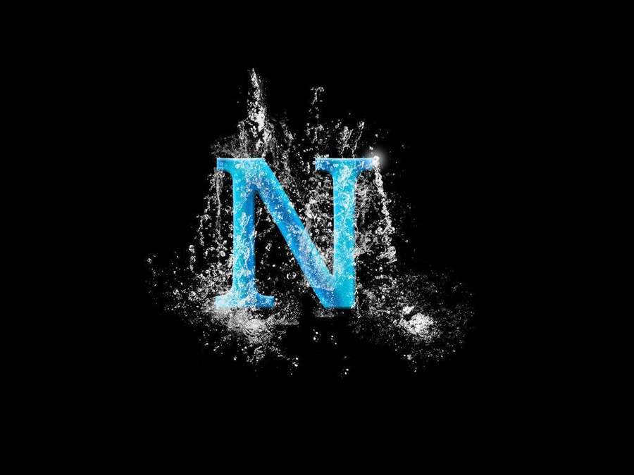 A blue letter N surrounded by water splashes on a black background. — Cool N Wallpaper
