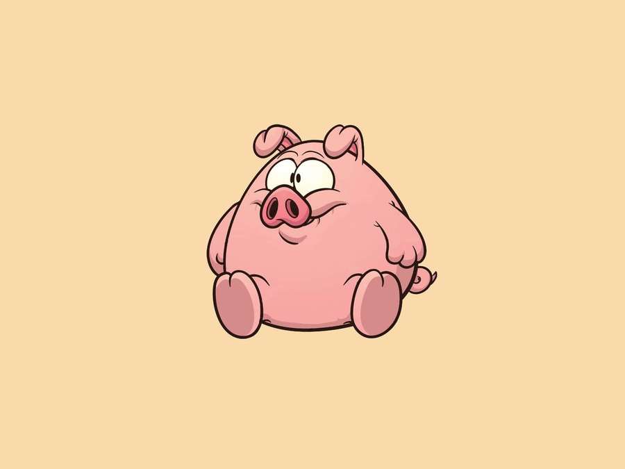 A cute chubby cartoon pig with a smug expression sitting on a beige background. — Cool Piggy Background
