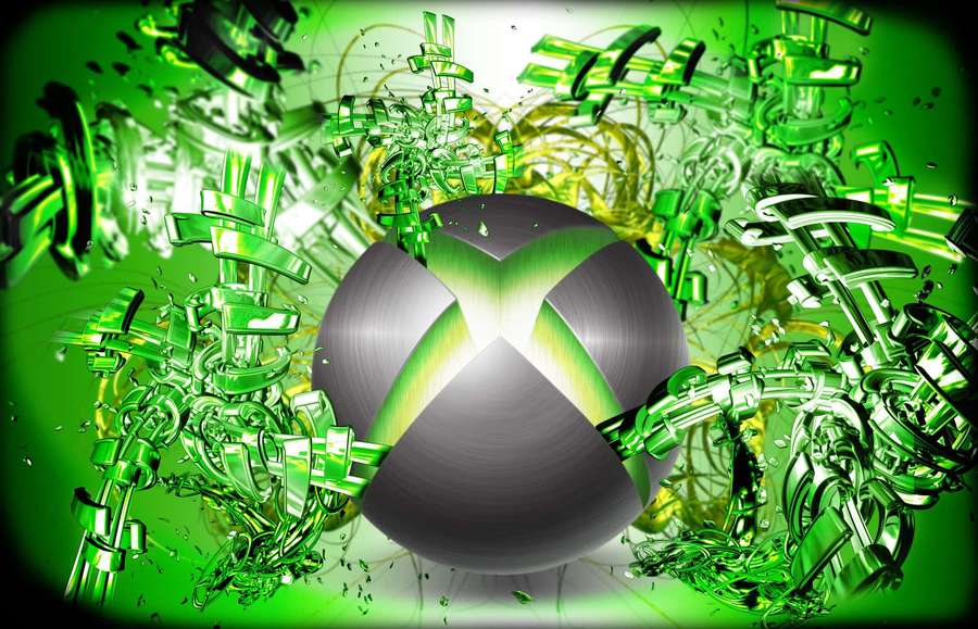 Xbox logo surrounded by shattered green glass fragments. — Cool Xbox Wallpaper
