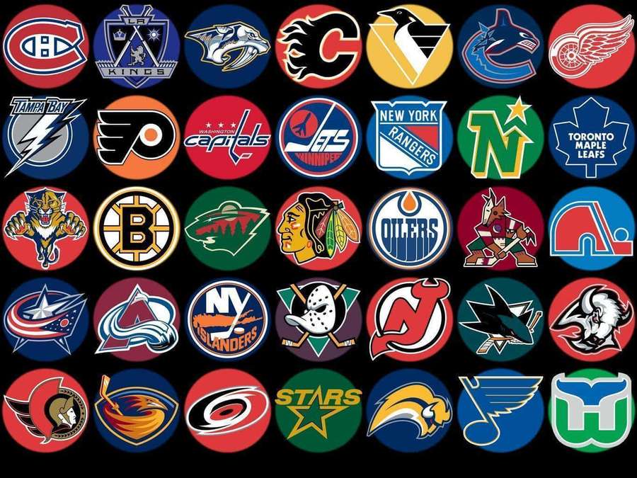 Raster von NHL-Teamlogos auf schwarzem Hintergrund — Coole NHL Wallpaper