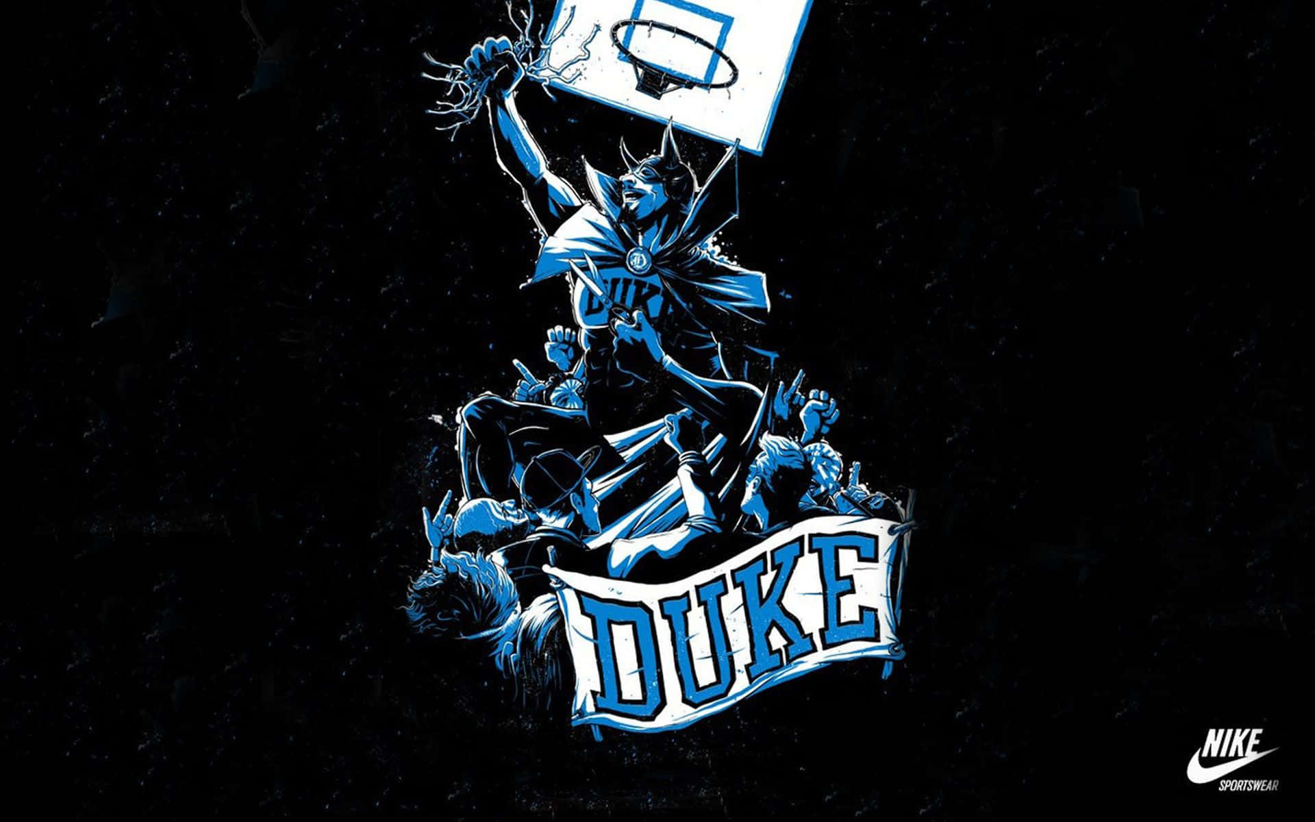 Duke-Basketballspieler feiert Sieg mit einem Dunk über gefallene Gegner. — Cooler Basketball Wallpaper
