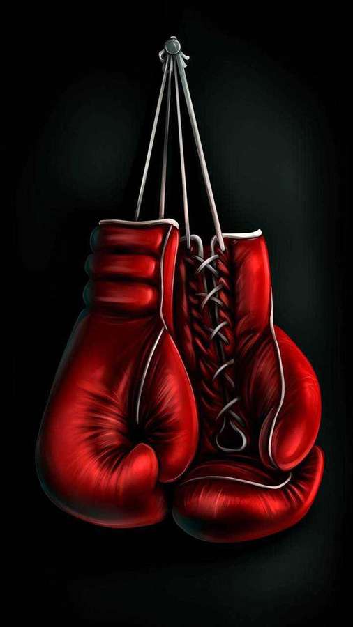 Rote Boxhandschuhe hängen an Schnürsenkeln vor einem dunklen Hintergrund. — Cooles Boxen Wallpaper