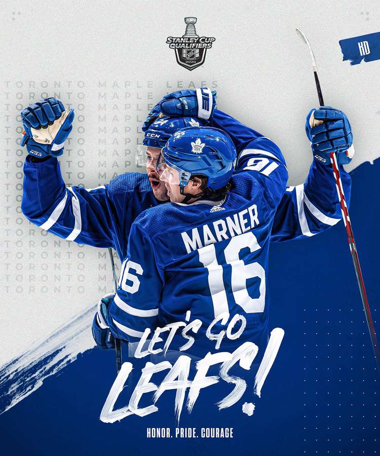 Zwei Toronto Maple Leafs Eishockeyspieler feiern den Sieg mit erhobenen Fäusten und Schlägern. — Cooles Hockey Wallpaper