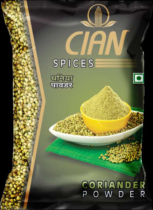 A bag of Cian brand coriander powder with whole seeds and powder displayed. — Coriander PNG