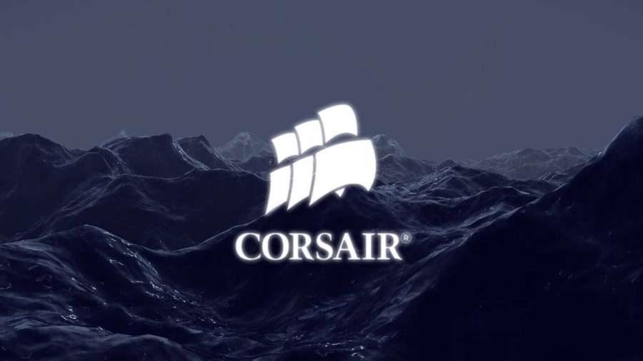 Logotipo da marca Corsair iluminado em uma cordilheira escura à noite. — Corsário Papéis de Parede