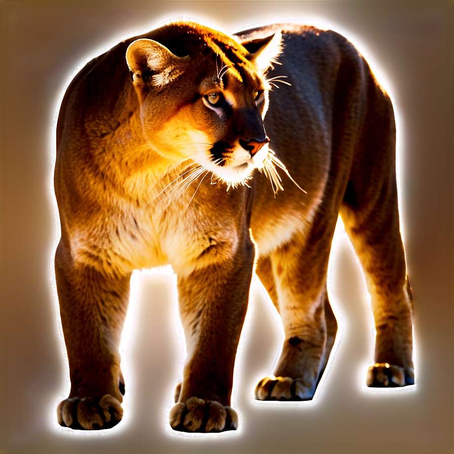 A powerful cougar with glowing fur and intense gaze stands in dramatic backlighting. — Cougar Wallpaper