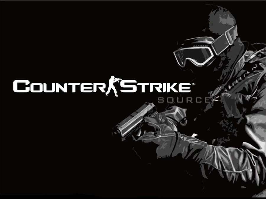 Tactical soldier aiming pistol with Counter-Strike Source logo — Counter Strike Source Wallpaper