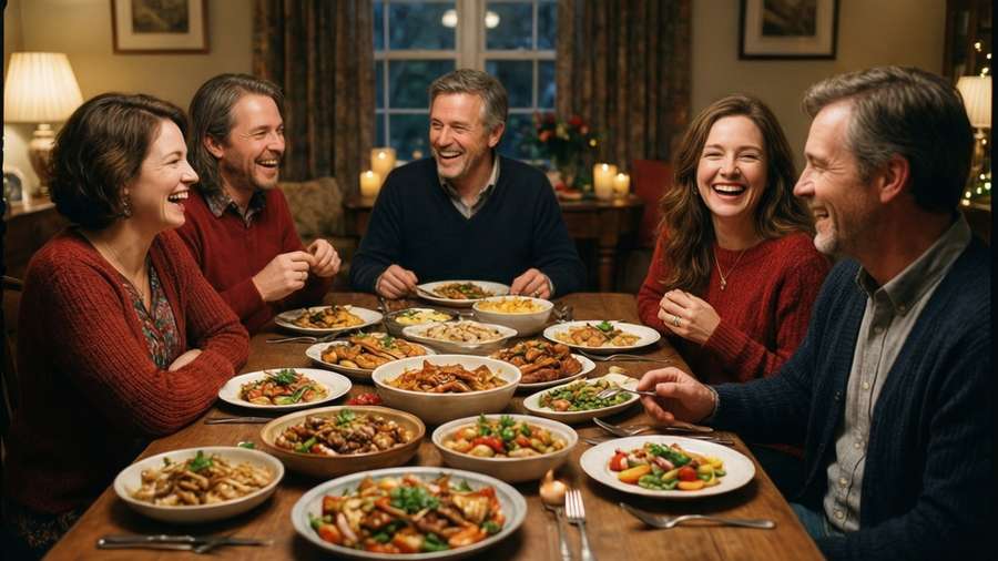 Cousins sharing a meal and laughter at a family reunion. — Cousin Wallpaper