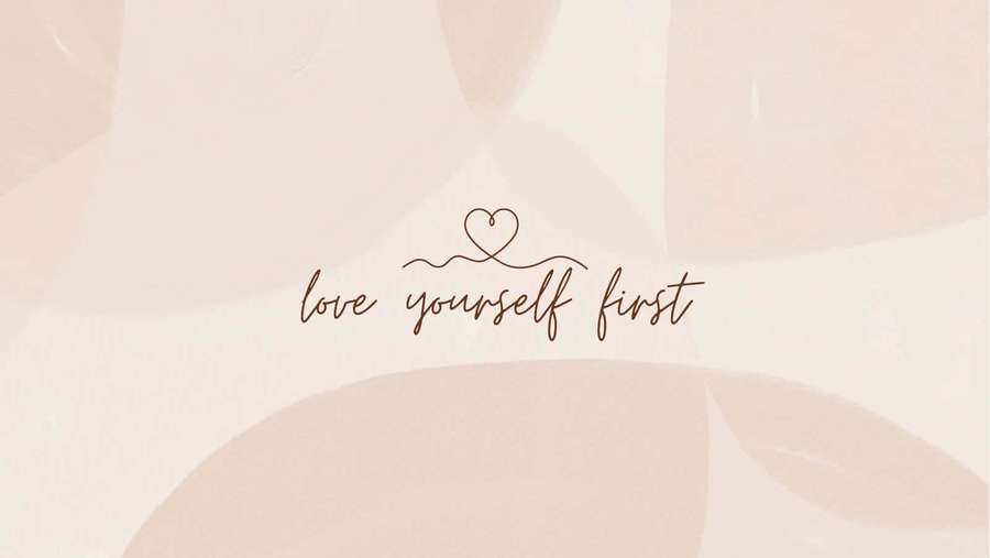 Minimalist beige background with cursive text love yourself first and a heart above. — Cover Picture