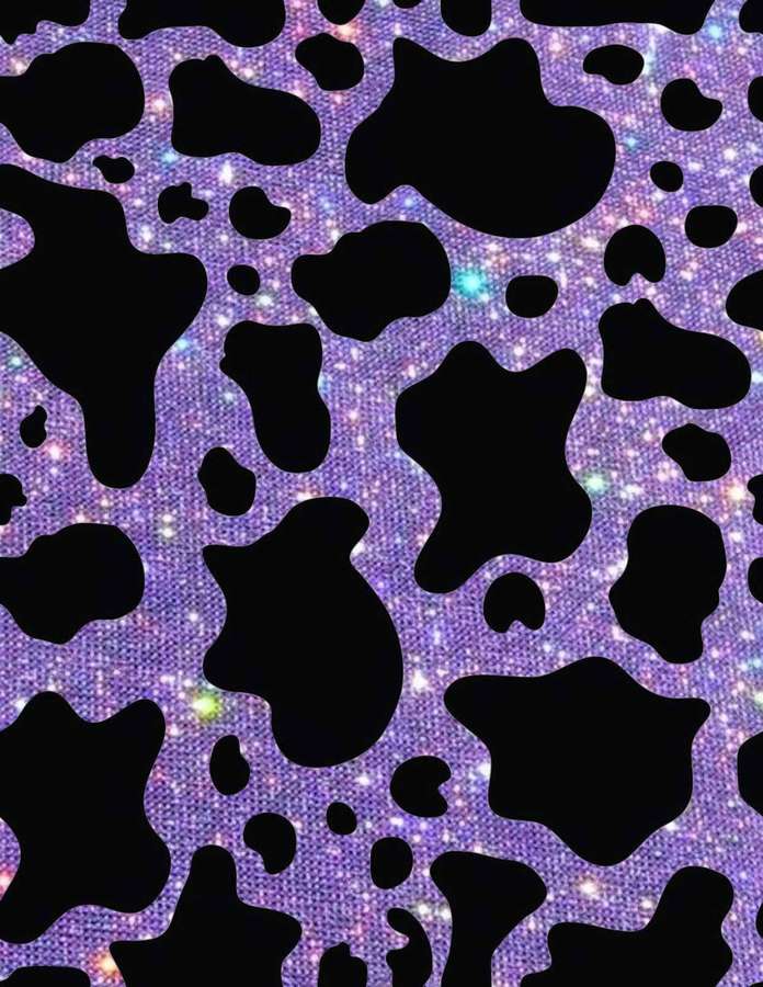 Purple glitter background with black cow print spots. — Cow Pattern Background