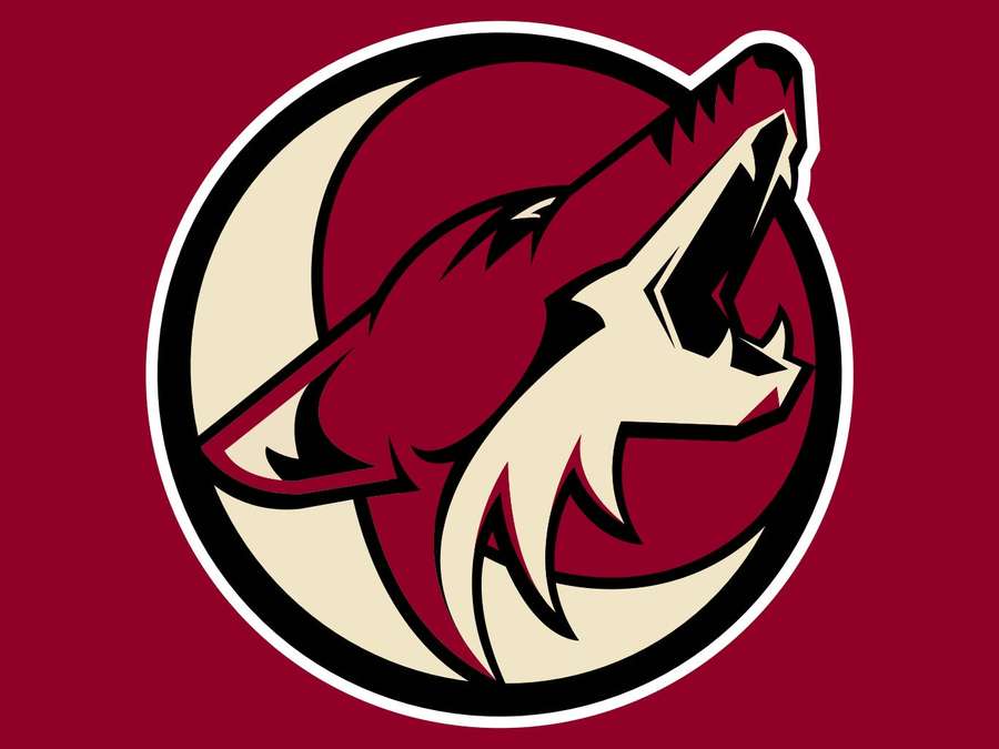 Maroon and cream wolf logo howling inside a circle — Coyotes Wallpaper