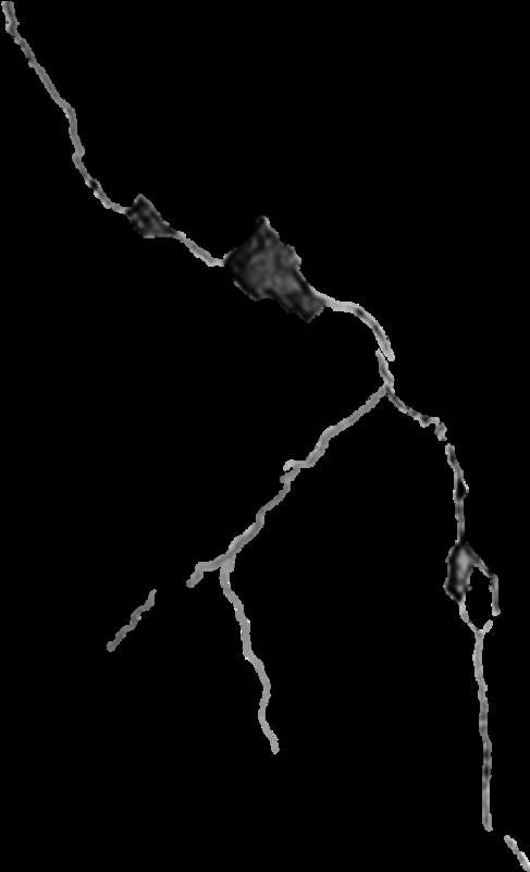 A white crack pattern on a black surface resembling tree branches or lightning. — Cracked PNG