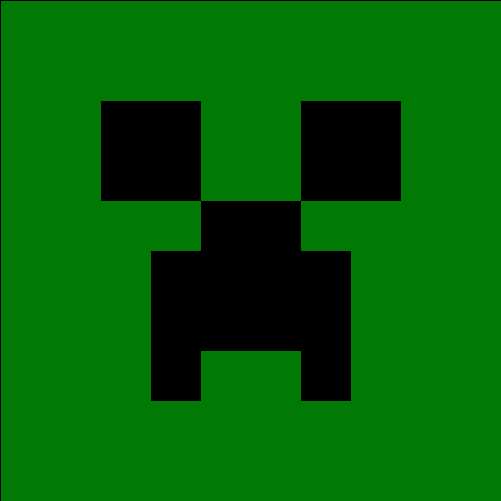 Pixelated green creeper character from Minecraft with black square eyes and mouth. — Creeper PNG