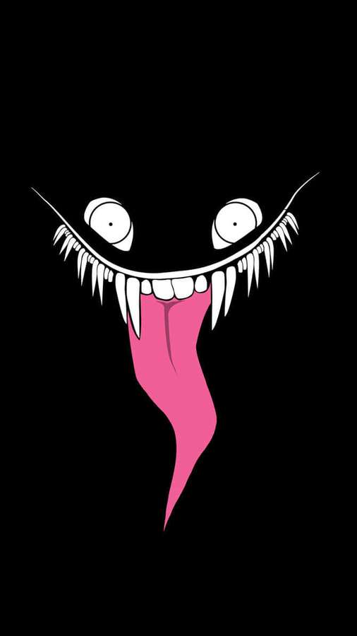 A cartoon monster with big eyes sharp teeth and a long pink tongue. — Creepypasta Wallpaper