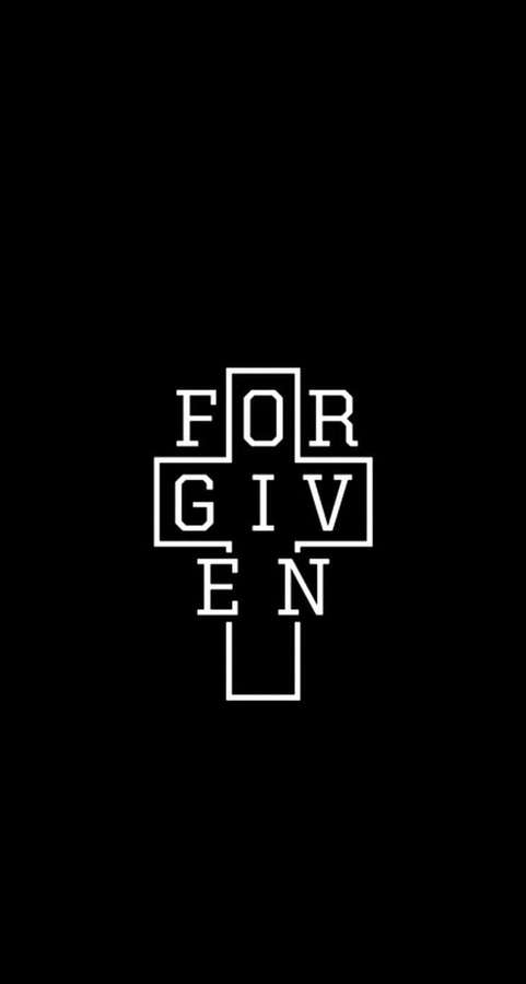 White geometric cross spelling FORGIVEN on black background. — Cross iPhone Background