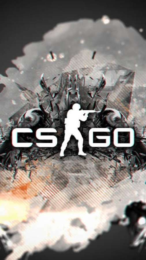 Silueta de jugador de CS GO de pie entre vidrios rotos y efectos de explosión. — Cs Go iPhone Fondos de pantalla