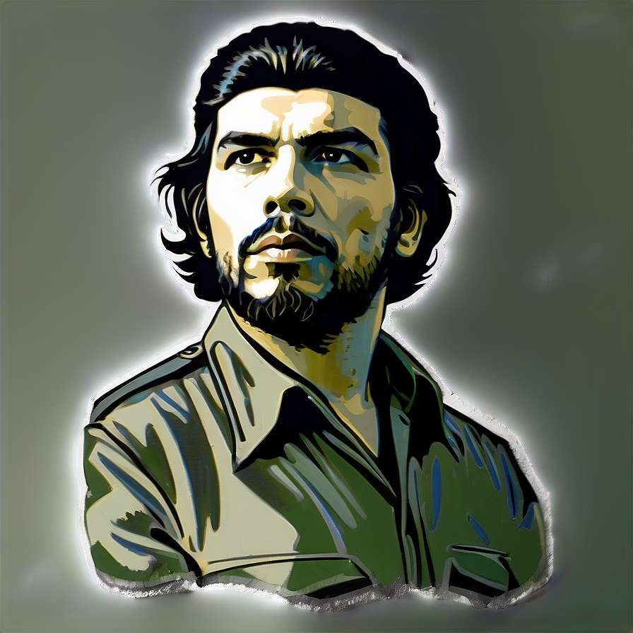 Stylized digital portrait of Che Guevara in military shirt with glowing outline. — Cuban PNG