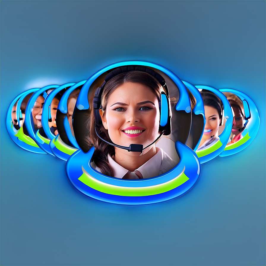 A smiling customer service agent wearing a headset in a glowing digital interface. — Customer PNG