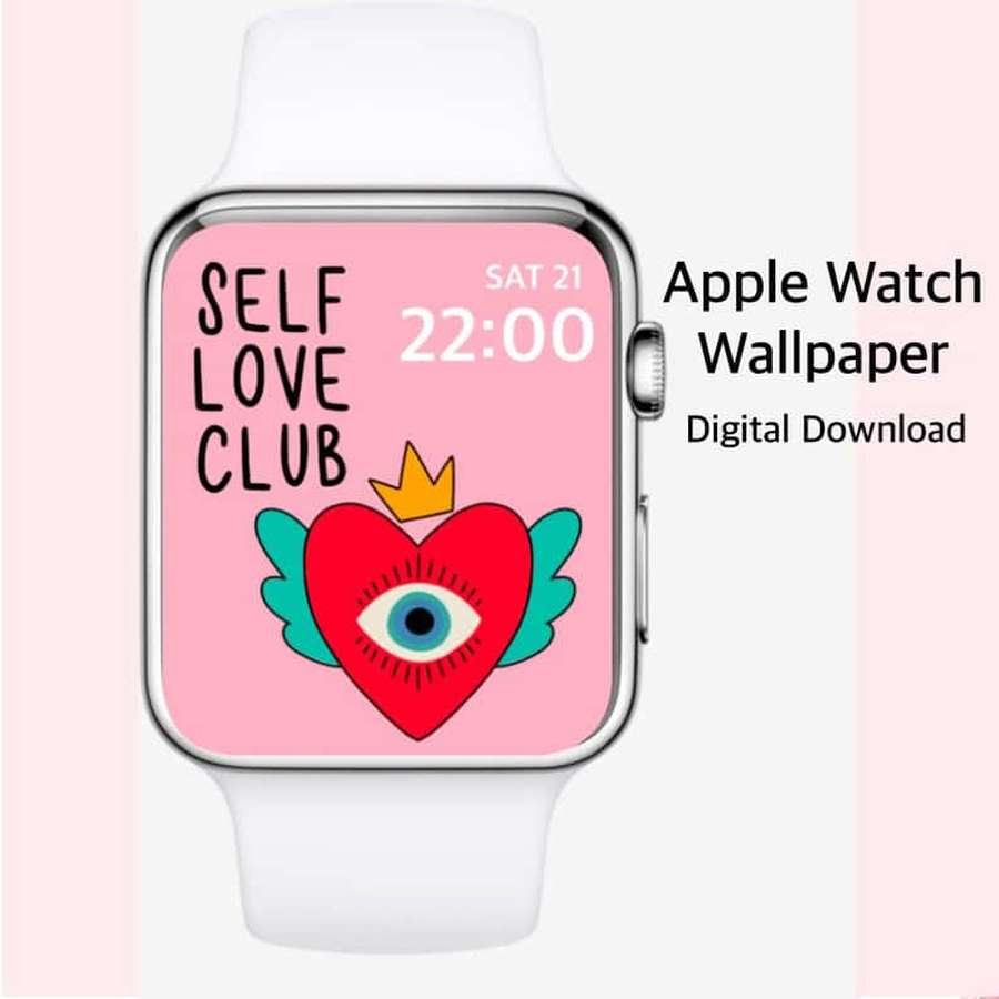 Apple Watch med self love club-bakgrundsbild med ett hjärta med vingar och ett öga. — Cute Apple Watch Face Bakgrundsbilder