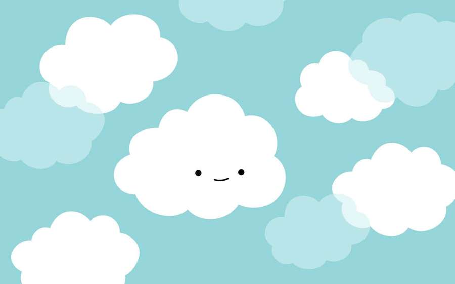 A smiling cloud floating in a blue sky with other fluffy clouds. — Cute Cloud Picture