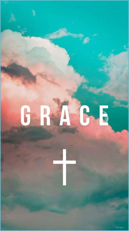 Text reading GRACE and a cross against a colorful sky background. — Cute Cross Wallpaper