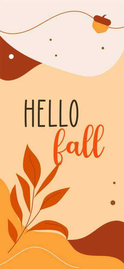 Hello fall greeting with autumn leaves and acorn on abstract background — Cute Fall Phone Background
