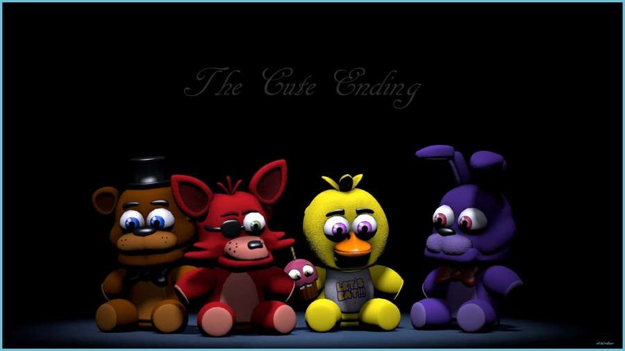 Four animatronic characters from Five Nights at Freddy's sit together under dramatic lighting. — Cute Fnaf Background