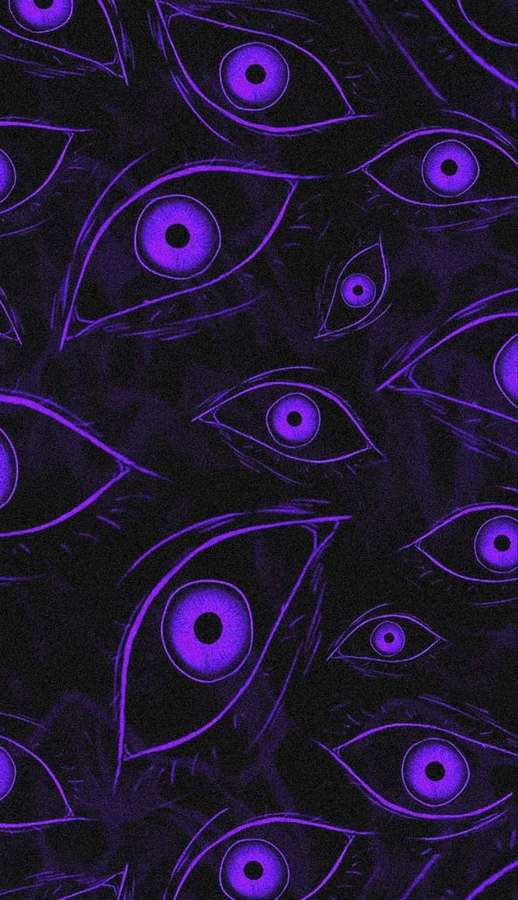 Glowing purple eyes on a dark background in a repeating pattern. — Cute Gothic Background