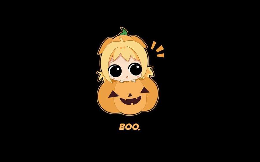 A cartoon girl peeking from a jack-o-lantern with the word BOO. — Cute Halloween Background